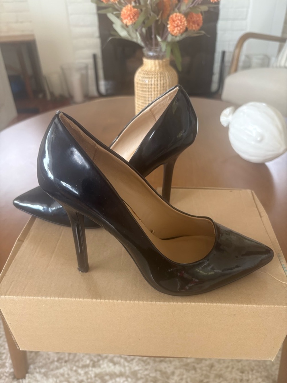 Zara Classic Black Patent Pointed-Toe Stiletto Pumps